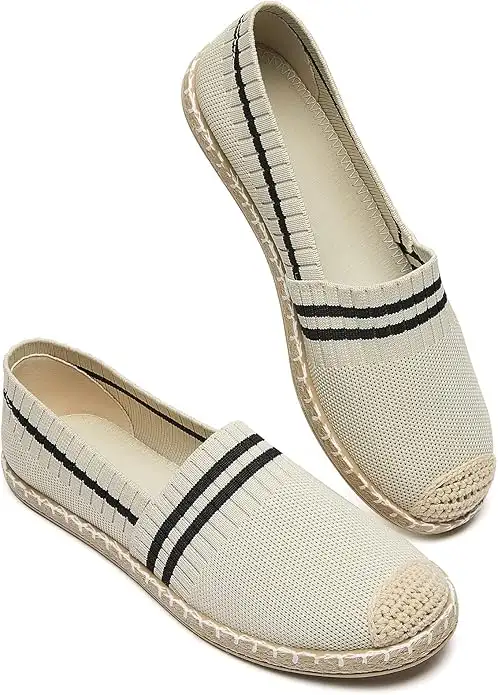 Womens Espadrilles Breathable Flats Shoes Mesh Slip on Loafers Soft White Flats - Image 9