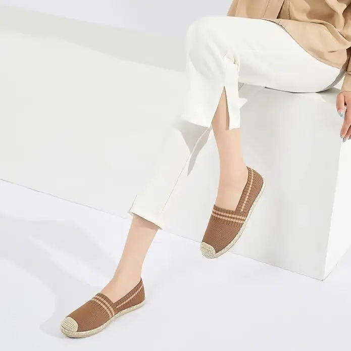 Womens Espadrilles Breathable Flats Shoes Mesh Slip on Loafers Soft White Flats - Image 6