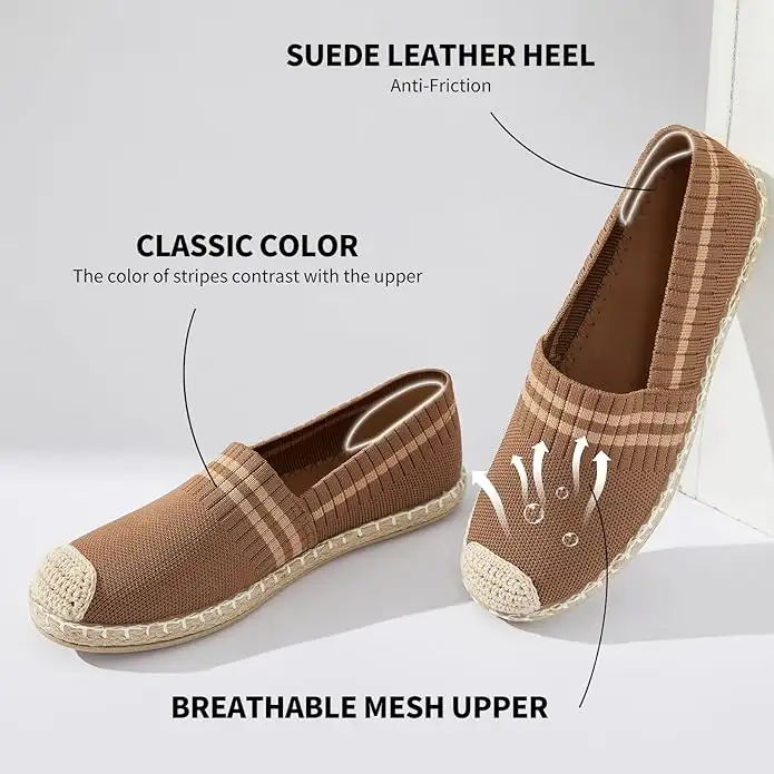 Womens Espadrilles Breathable Flats Shoes Mesh Slip on Loafers Soft White Flats - Image 4