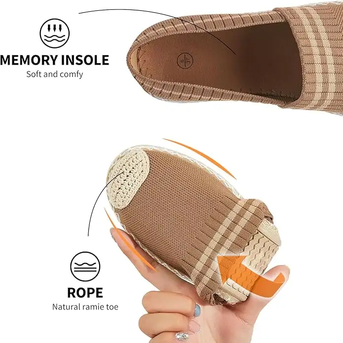 Womens Espadrilles Breathable Flats Shoes Mesh Slip on Loafers Soft White Flats - Image 3