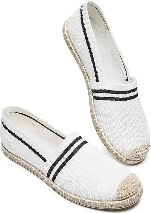 Womens Espadrilles Breathable Flats Shoes Mesh Slip on Loafers Soft White Flats - Image 8