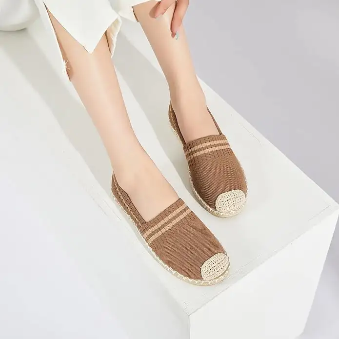 Womens Espadrilles Breathable Flats Shoes Mesh Slip on Loafers Soft White Flats - Image 5