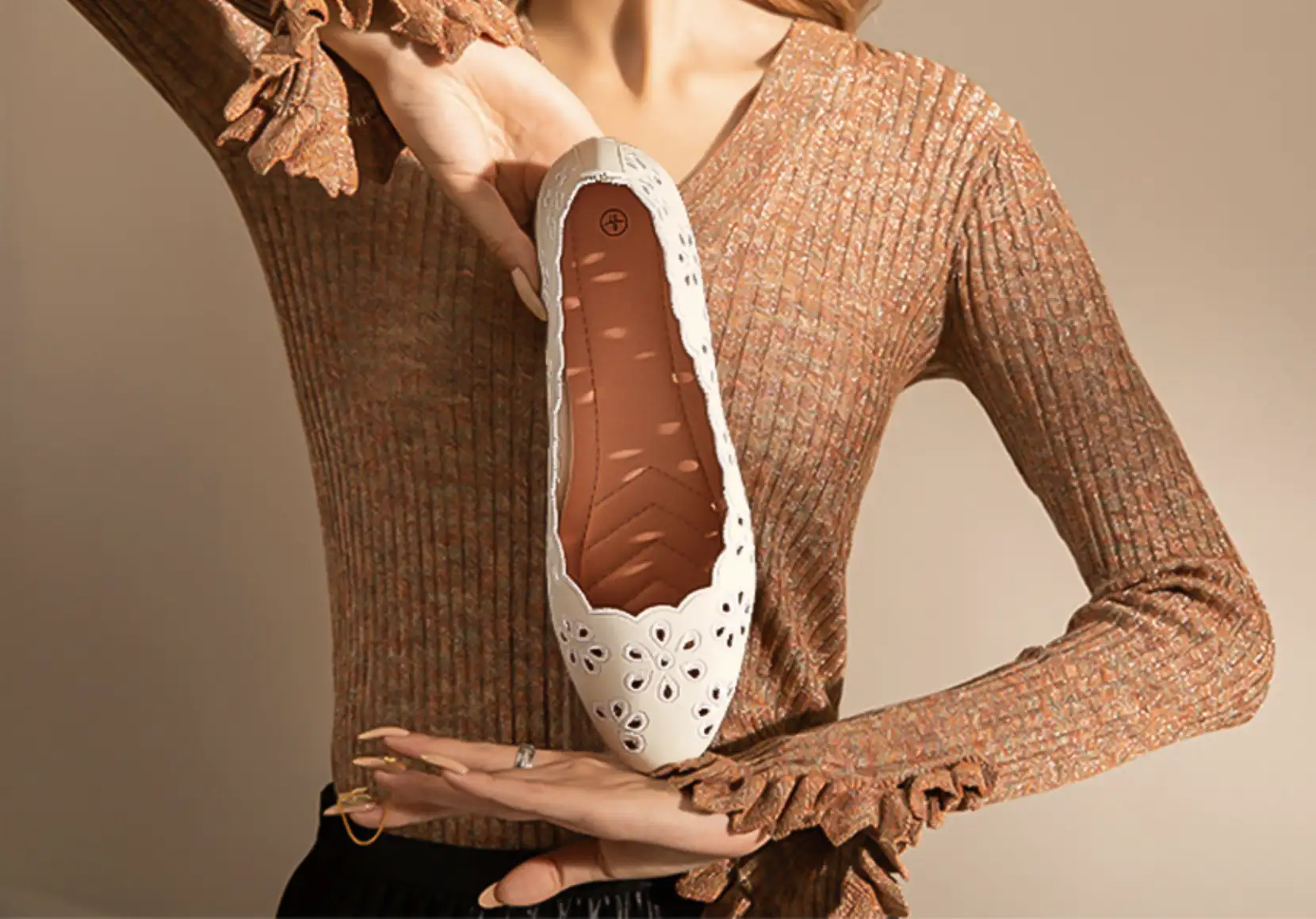 Women's Ballet Flats Black PU Leather Dress Shoes Comfortable Round Toe Slip on Flats with Breathable Eyelets - Image 6