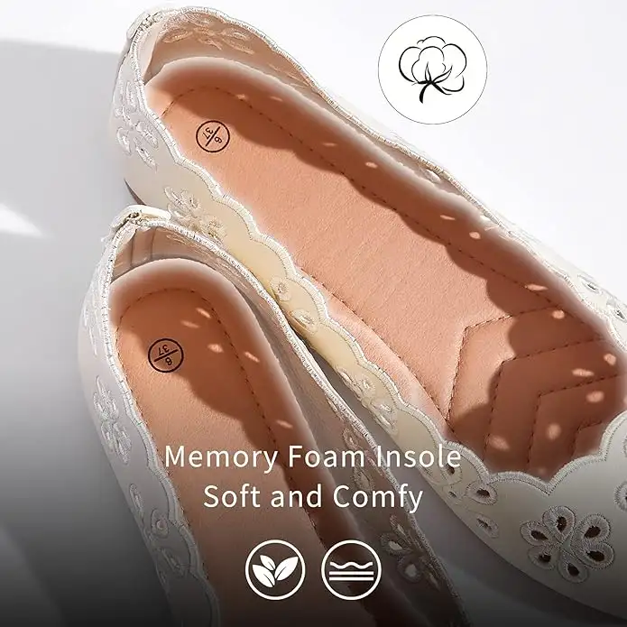 Women's Ballet Flats Black PU Leather Dress Shoes Comfortable Round Toe Slip on Flats with Breathable Eyelets - Image 3